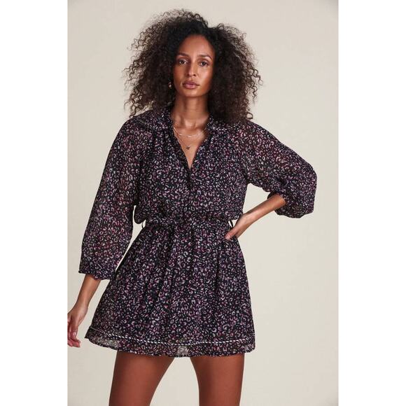 The Shirt by Rochelle Behrens Taylor Mini Dress Black Leopard S Coquette NEW - Picture 2 of 8